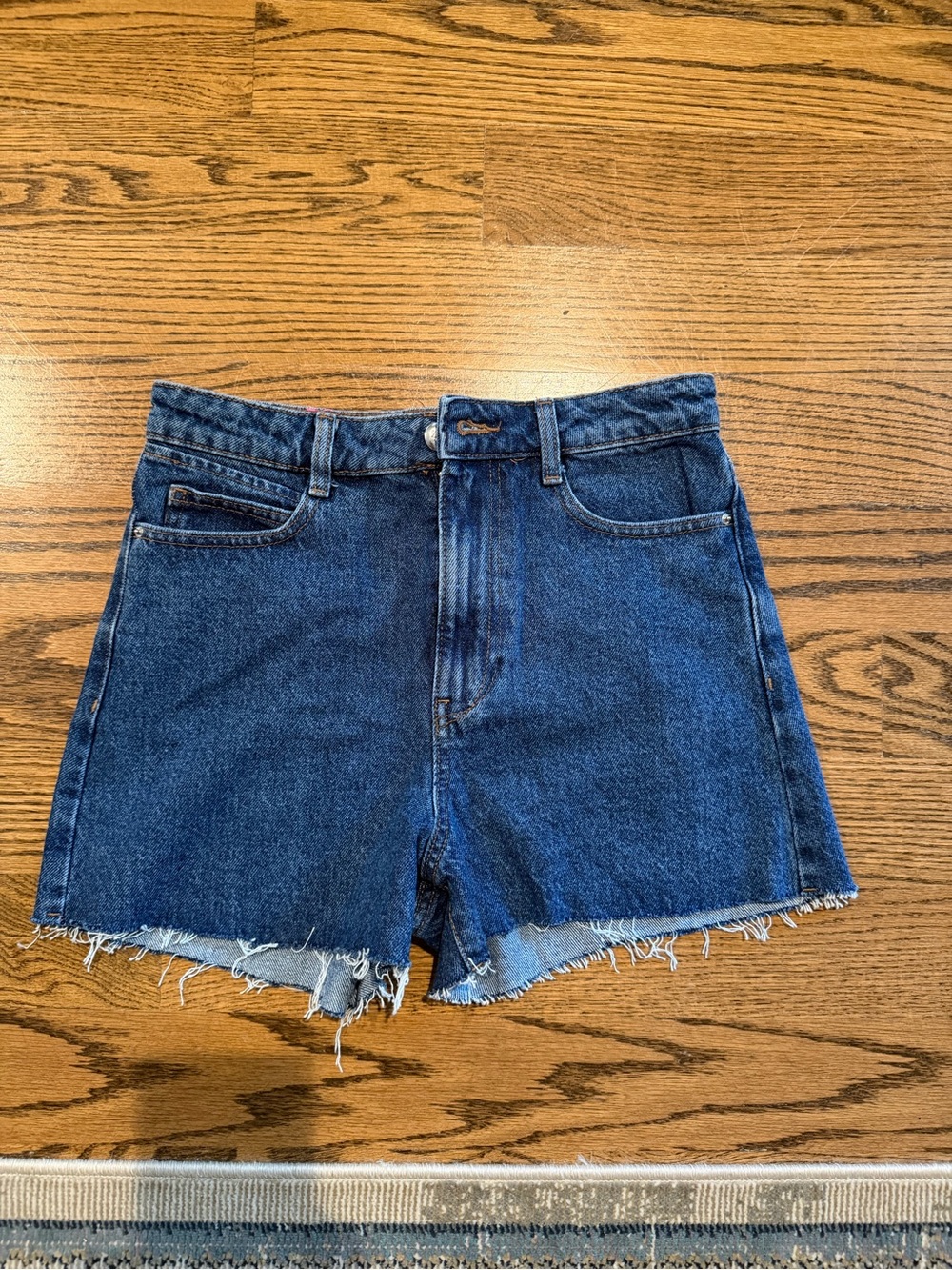 Zara Dark Blue Frayed Hem Denim Shorts
